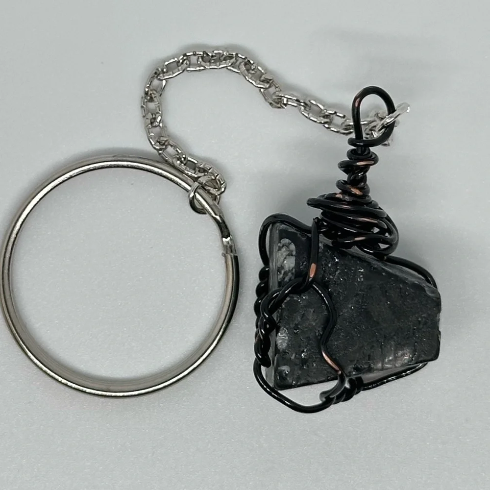Snowflake Obsidian keychain handmade distressed black wire